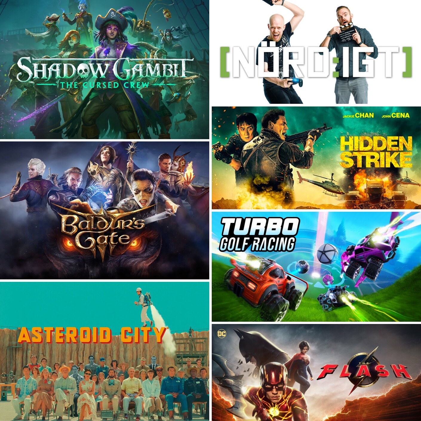 414. Den med The Flash, Hidden Strike, Asteroid City, Shadow Gambit: The Cursed Crew, Turbo Golf Racing och Baldur's Gate 3 episode artwork