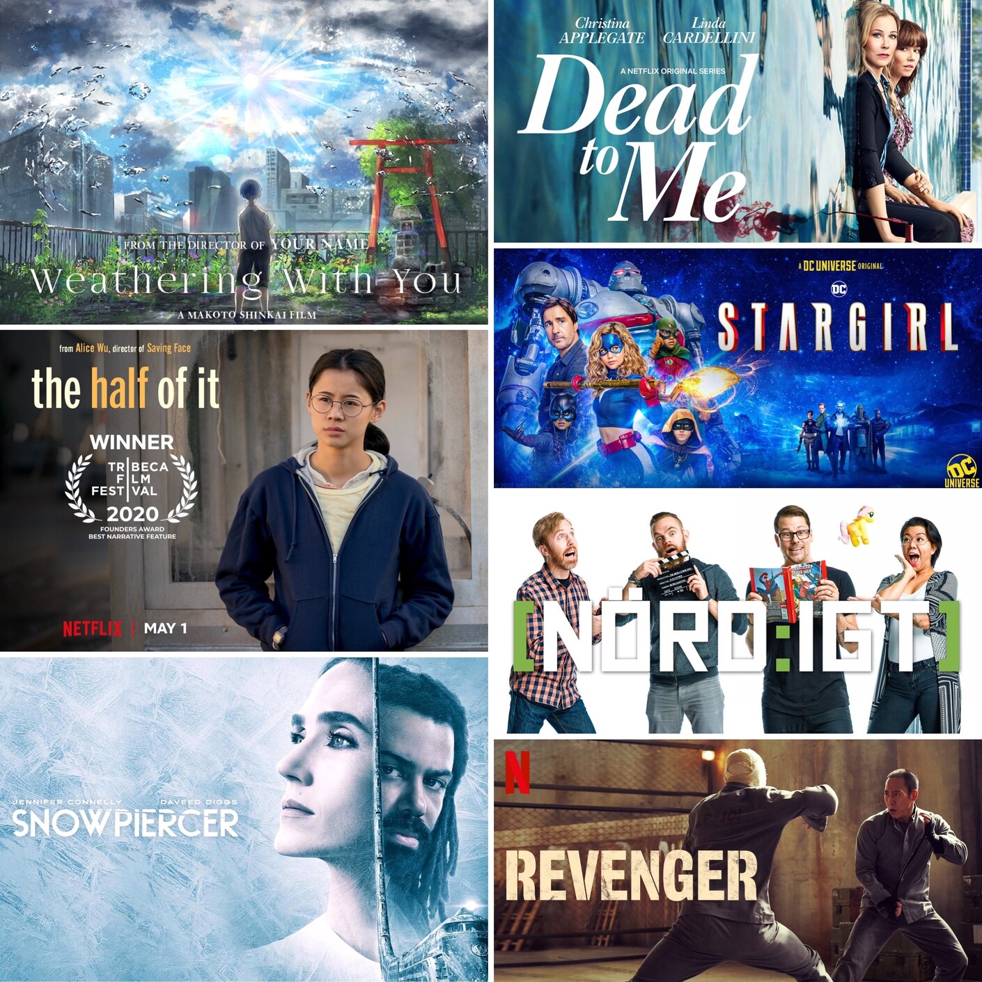 298. Den med Stargirl, Dead to Me, Snowpiercer, Revenger, The half of it och Weathering With You episode artwork