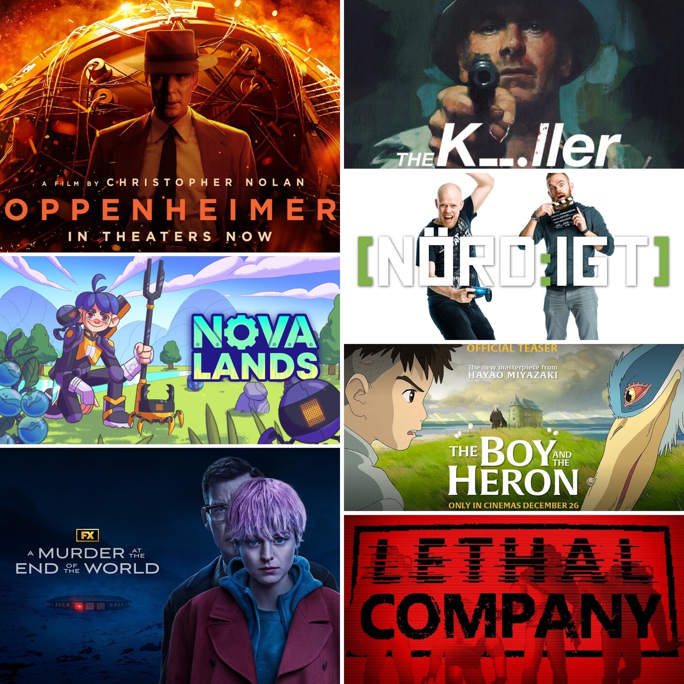 430. Den med A Murder at the End of the World, Oppenheimer, The Killer, The Boy and the Heron, Nova Lands och Lethal Company episode artwork